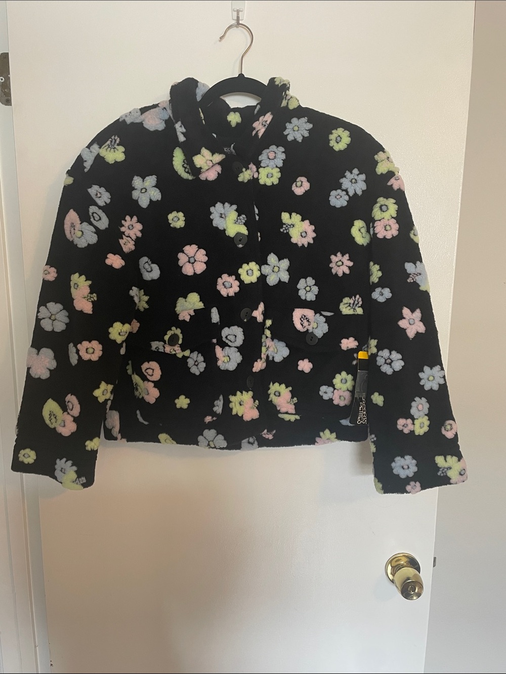 COUNTERPARTS Y2K 60s Fleece Flower Power Pastel Daisy Boxy Cut Jacket
